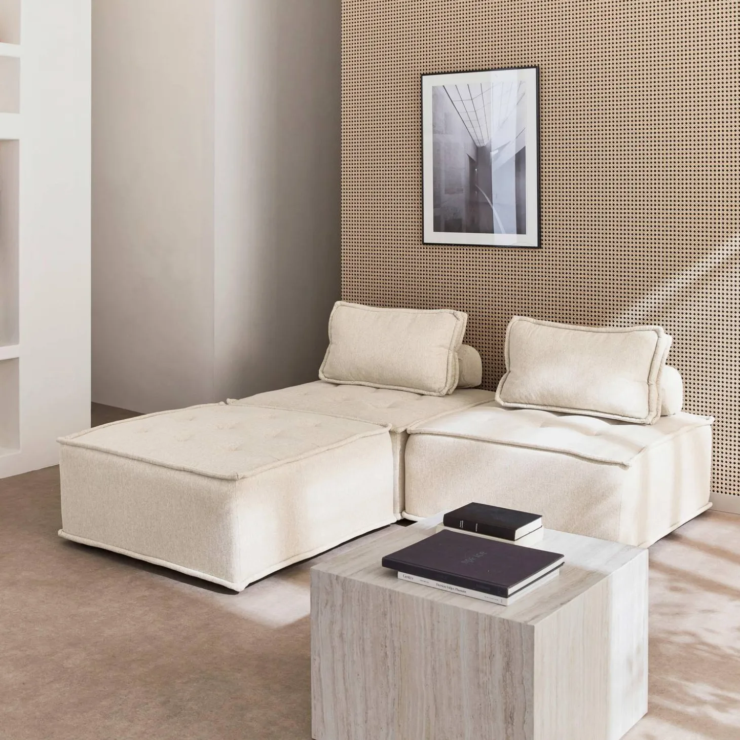 Sofá modular en tela lisa, 3 plazas