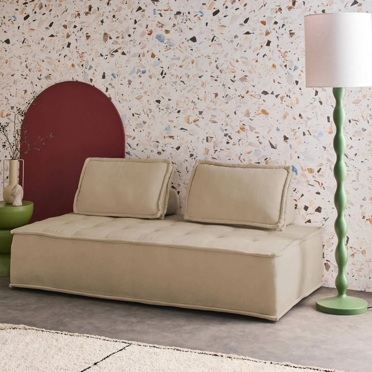 Sofá modular en tela lisa, 2 plazas