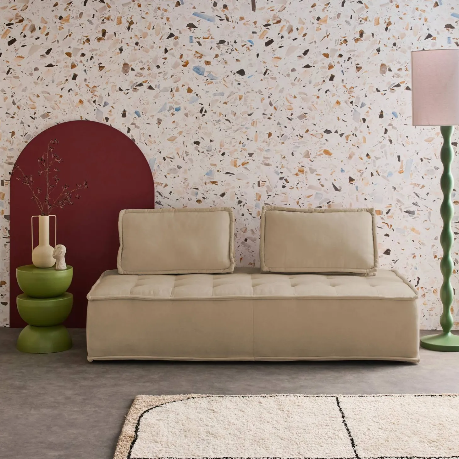 Sofá modular en tela lisa, 2 plazas