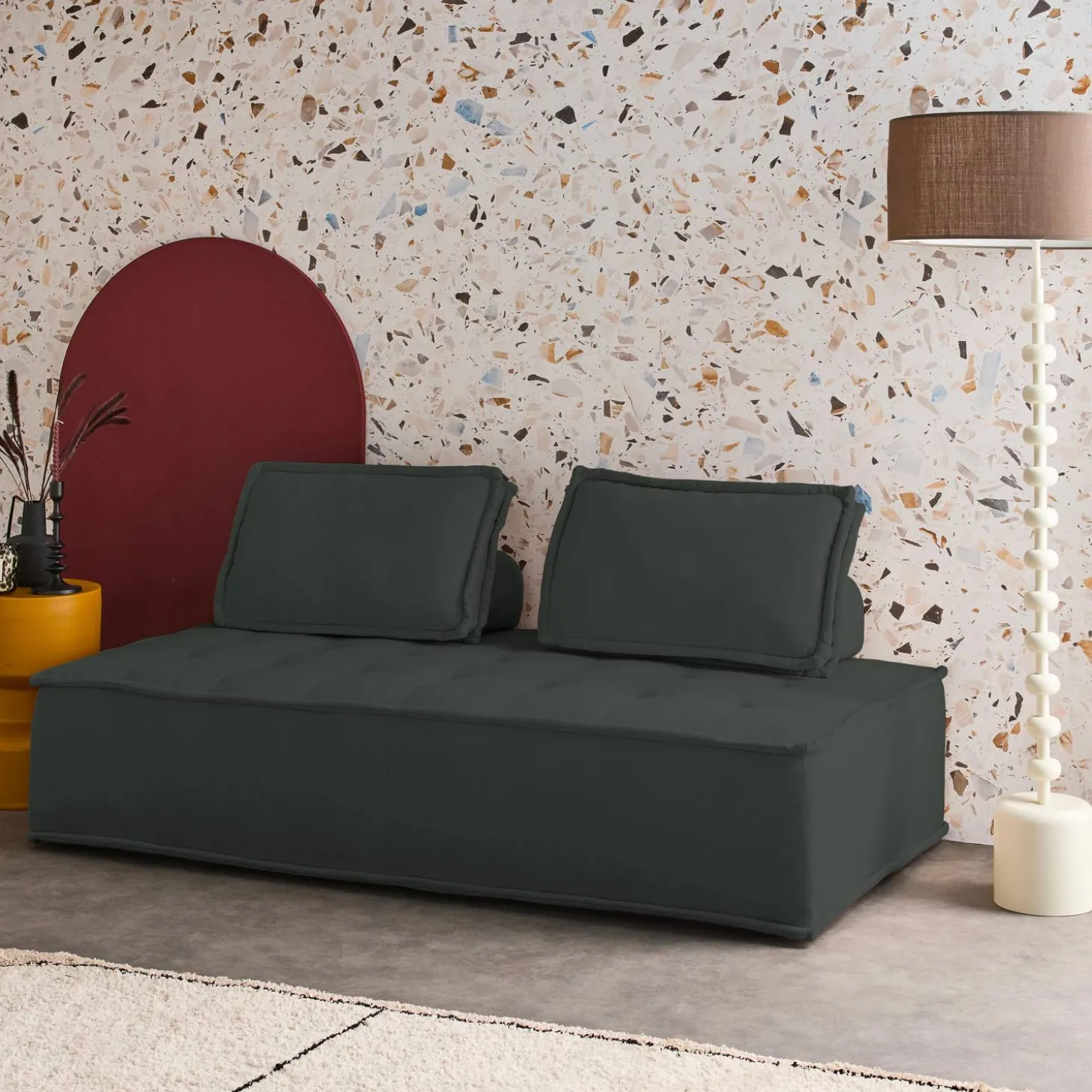 Sofá modular en tela lisa, 2 plazas