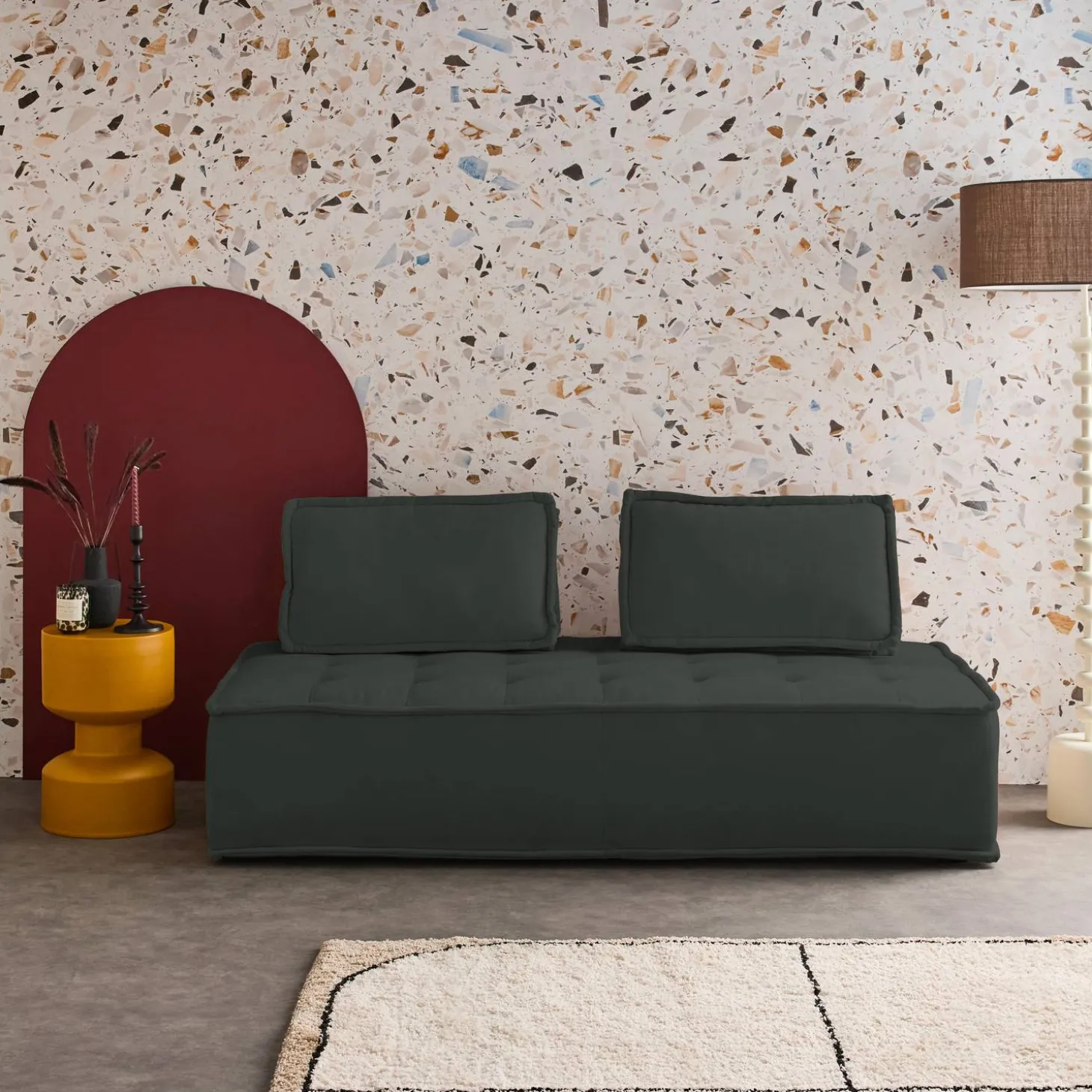 Sofá modular en tela lisa, 2 plazas