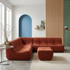 Sofá modular esquinero con reposapiés de terciopelo de pana fina, 7 plazas