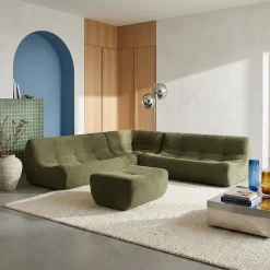 Sofá modular esquinero con reposapiés de terciopelo de pana fina, 7 plazas