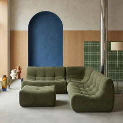 Sofá modular esquinero con reposapiés de terciopelo de pana fina, 7 plazas