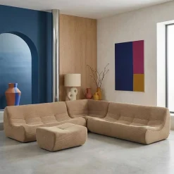 Sofá modular esquinero con reposapiés de terciopelo de pana fina, 7 plazas