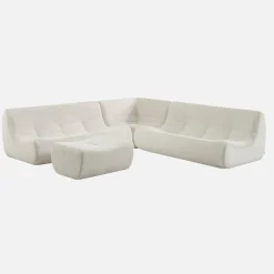 Sofá modular esquinero con reposapiés de terciopelo de pana fina, 7 plazas