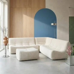 Sofá modular esquinero con reposapiés de terciopelo de pana fina, 7 plazas