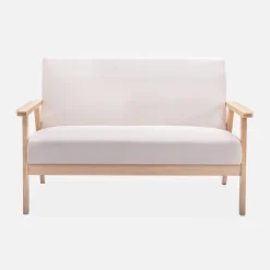 Sofá o banco con tela y patas de madera, 2 plazas