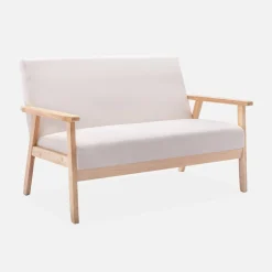 Sofá o banco con tela y patas de madera, 2 plazas