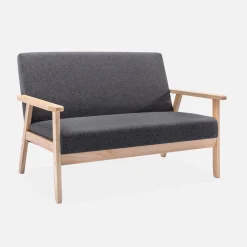 Sofá o banco con tela y patas de madera, 2 plazas