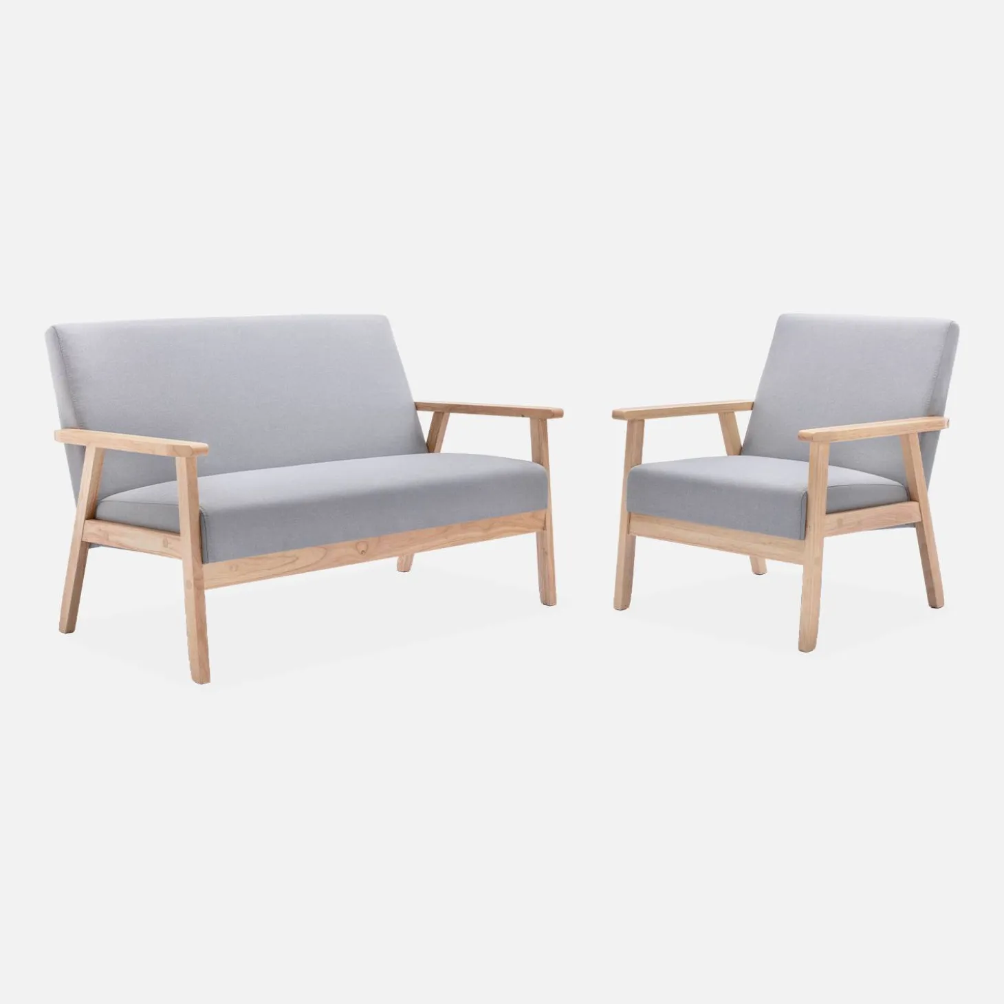 Sofá o banco con tela y patas de madera, 2 plazas