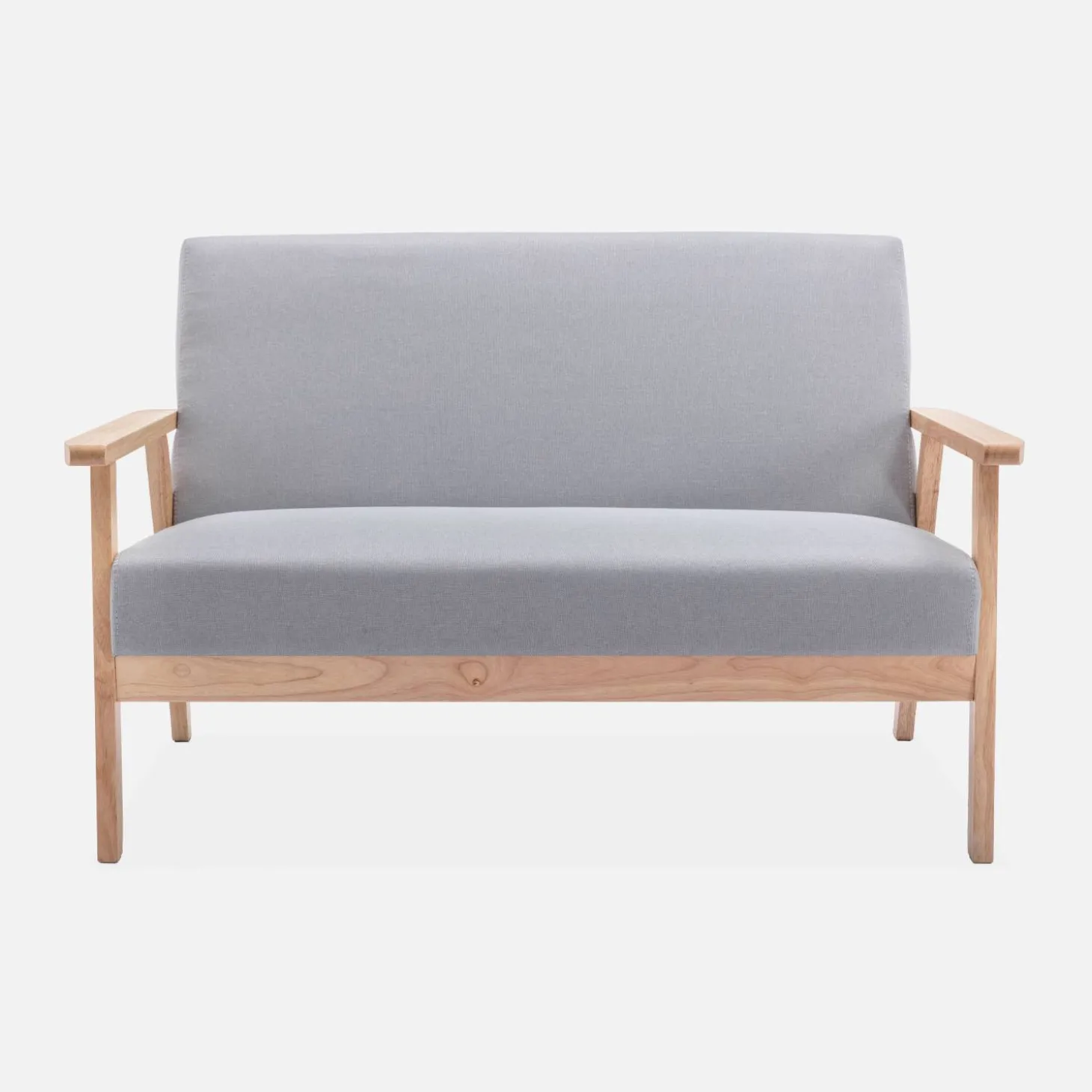 Sofá o banco con tela y patas de madera, 2 plazas