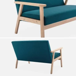 Sofá o banco con tela y patas de madera, 2 plazas