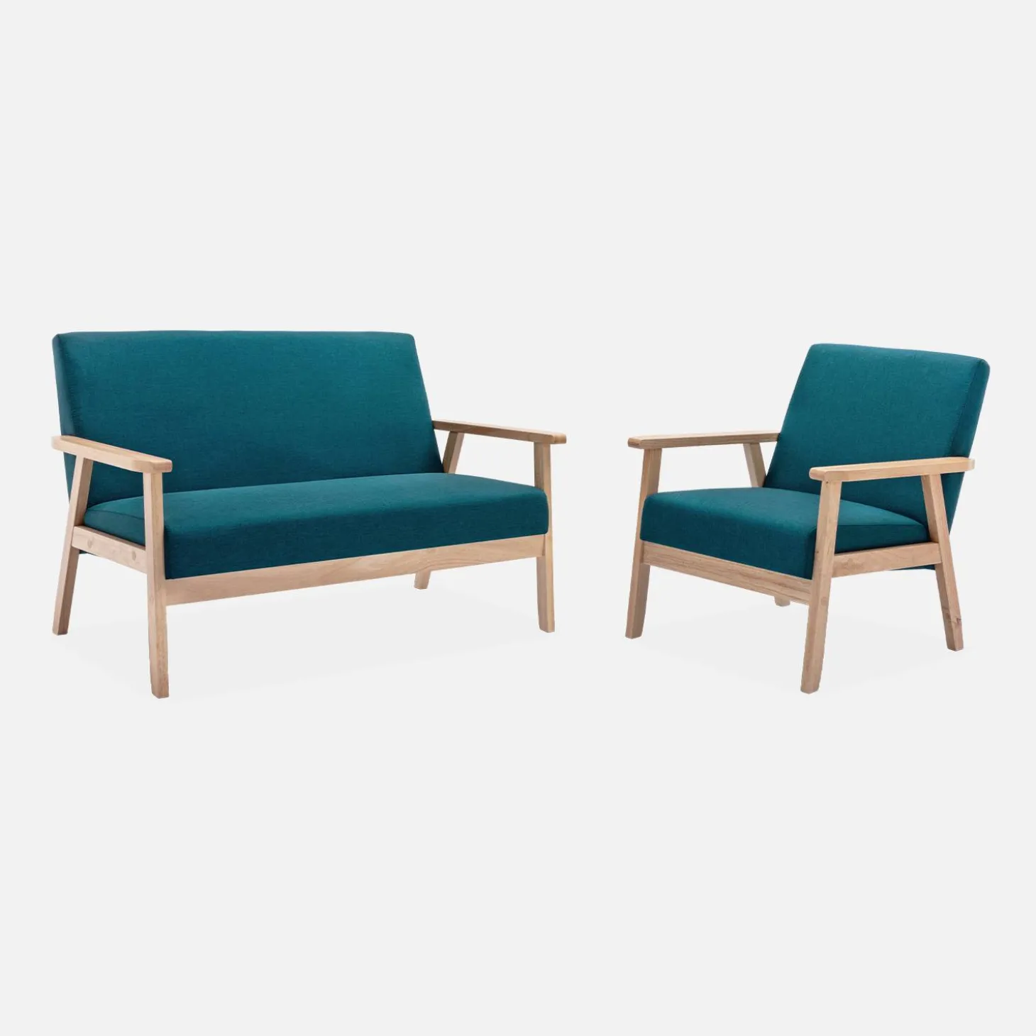 Sofá o banco con tela y patas de madera, 2 plazas
