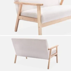 Sofá o banco de borreguito y patas de madera, 2 plazas