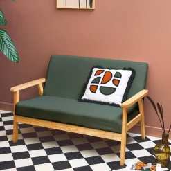Sofá-banco de pana con patas de madera, 2 plazas