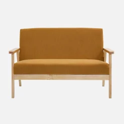Sofá-banco de pana con patas de madera, 2 plazas