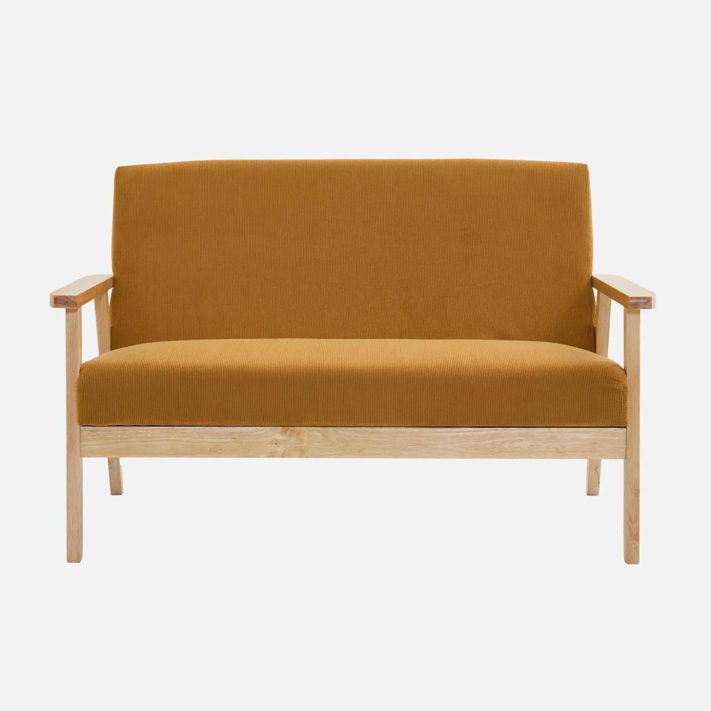 Sofá-banco de pana con patas de madera, 2 plazas