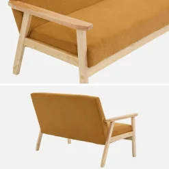 Sofá-banco de pana con patas de madera, 2 plazas