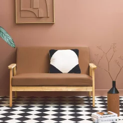 Sofá-banco de pana con patas de madera, 2 plazas