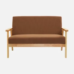 Sofá-banco de pana con patas de madera, 2 plazas