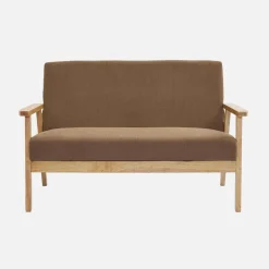 Sofá-banco de pana con patas de madera, 2 plazas