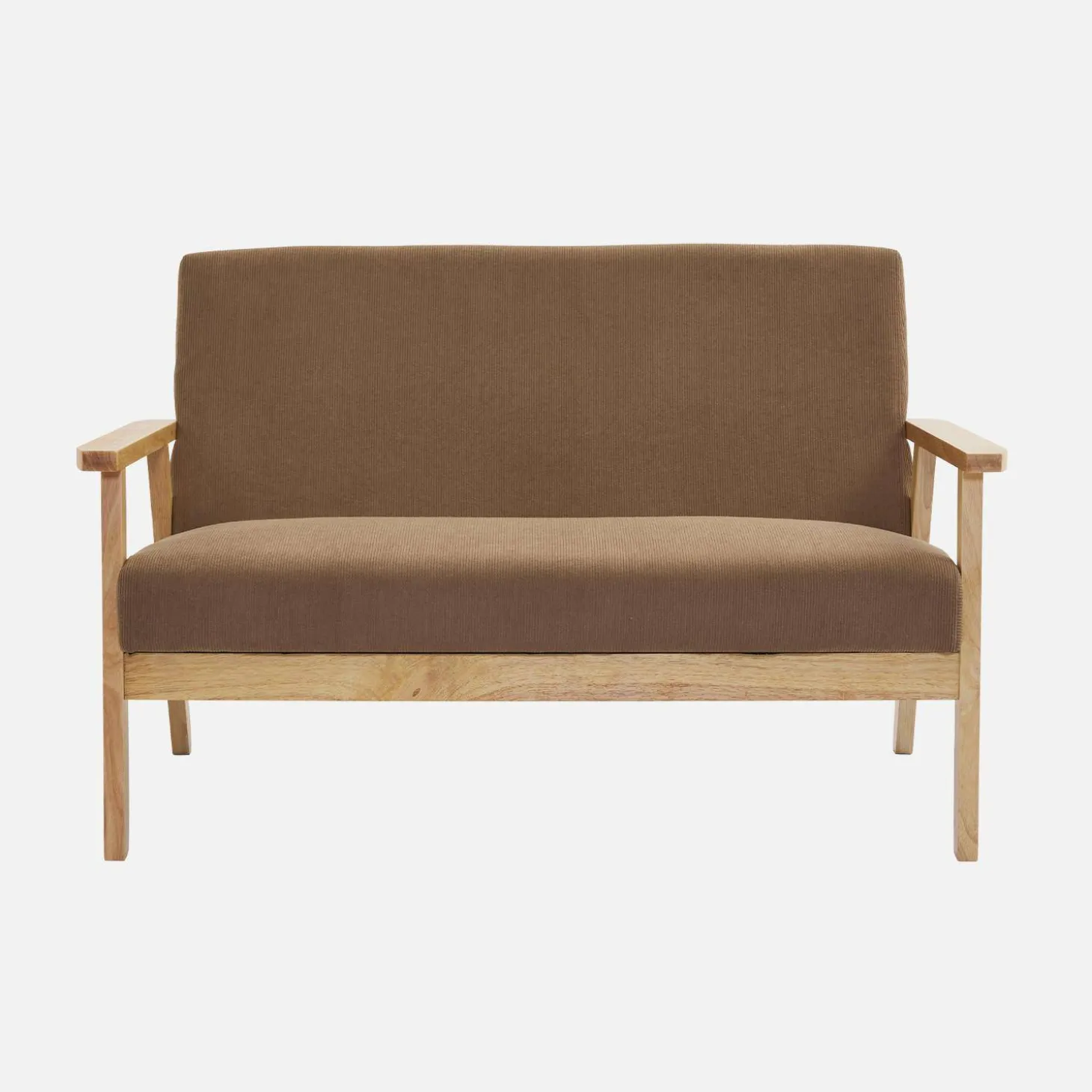 Sofá-banco de pana con patas de madera, 2 plazas