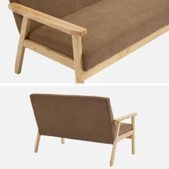 Sofá-banco de pana con patas de madera, 2 plazas