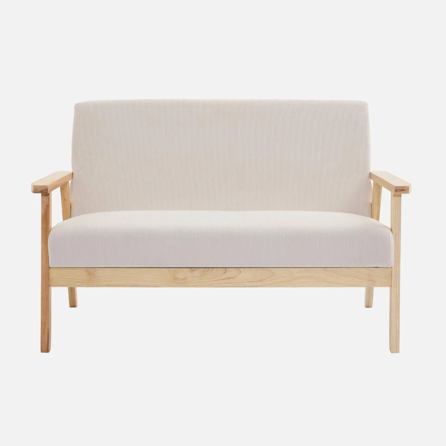 Sofá-banco de pana con patas de madera, 2 plazas