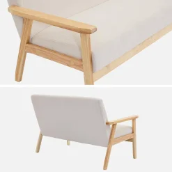 Sofá-banco de pana con patas de madera, 2 plazas