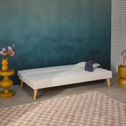 Sofá-cama borreguito con patas de madera, 3 plazas