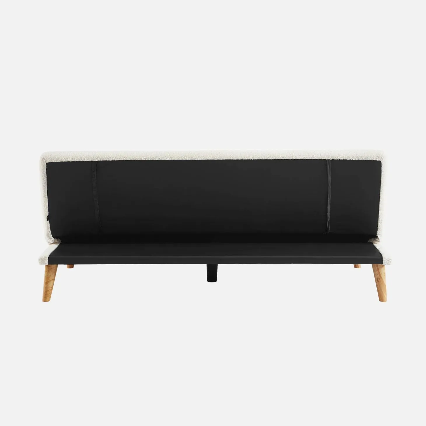 Sofá-cama borreguito con patas de madera, 3 plazas