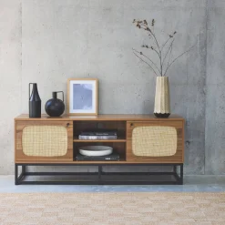 Soporte de TV de madera y caña redondeada 140cm
