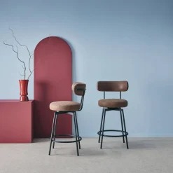 Taburete de bar asiento giratorio metal y polipiel, set de 2