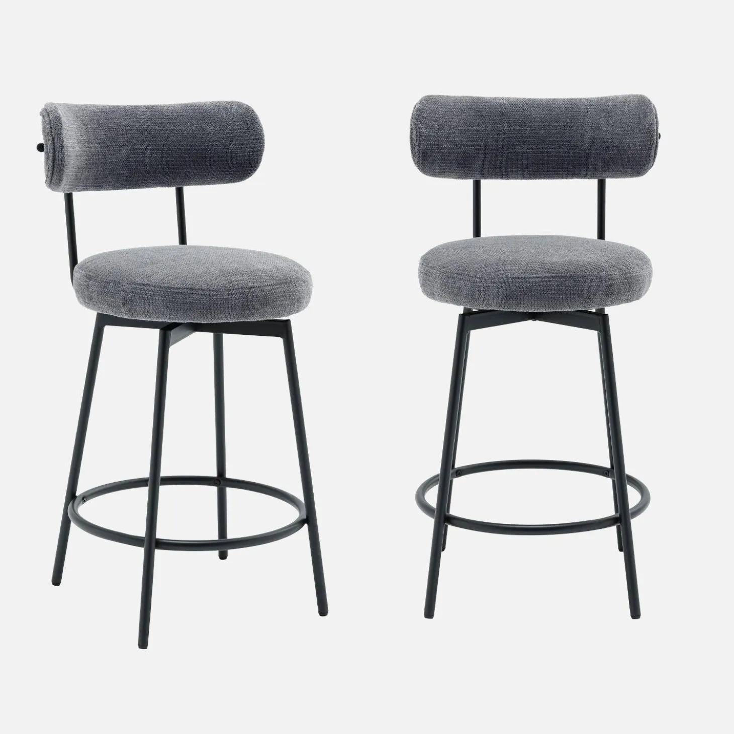 Taburete de bar asiento giratorio metal y tela simple, set de 2