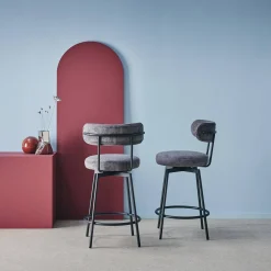 Taburete de bar asiento giratorio metal y tela simple, set de 2