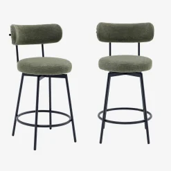 Taburete de bar asiento giratorio metal y tela simple, set de 2