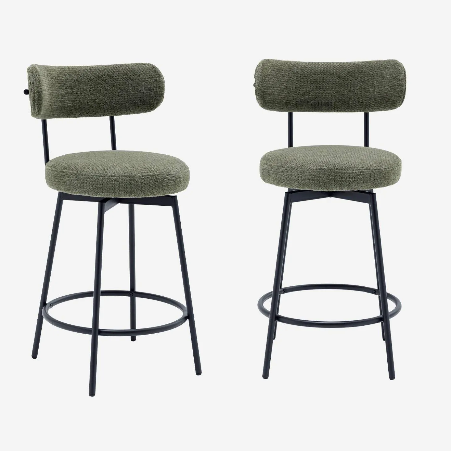Taburete de bar asiento giratorio metal y tela simple, set de 2