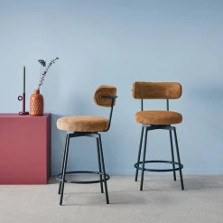 Taburete de bar asiento giratorio metal y tela simple, set de 2
