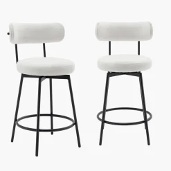 Taburete de bar asiento giratorio metal y tela simple, set de 2