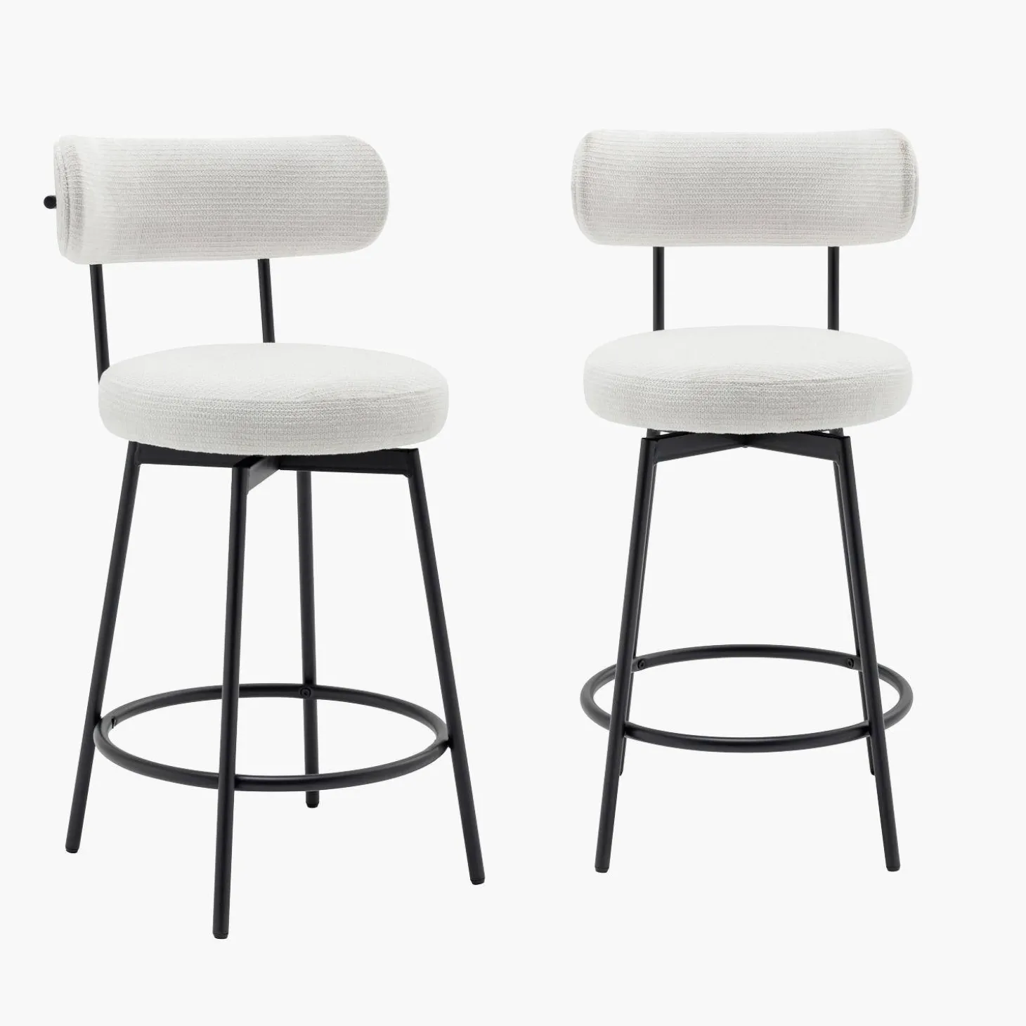 Taburete de bar asiento giratorio metal y tela simple, set de 2