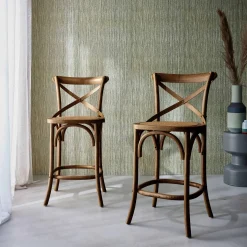 Taburete de bar bistró vintage de madera, set de 2