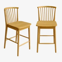 Taburete de bar con barrotes de madera de hevea, set de 2