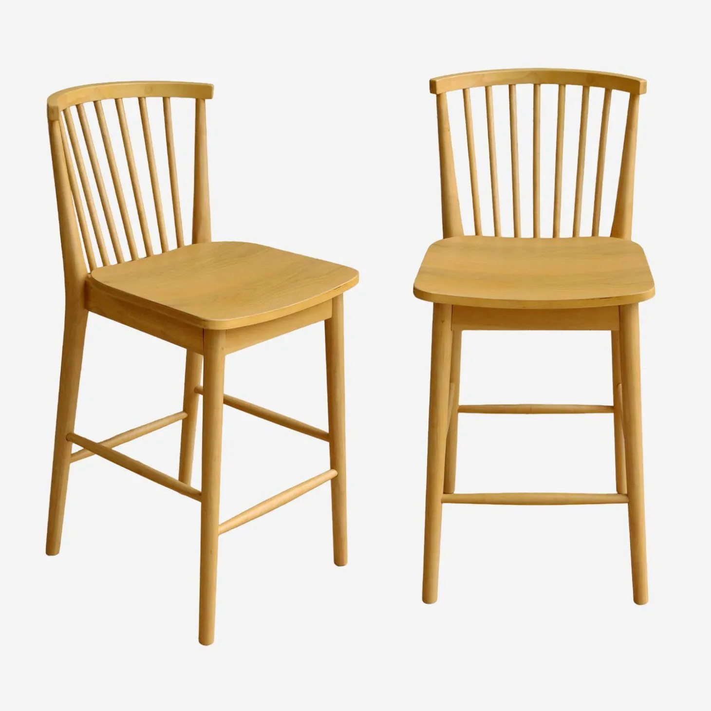 Taburete de bar con barrotes de madera de hevea, set de 2