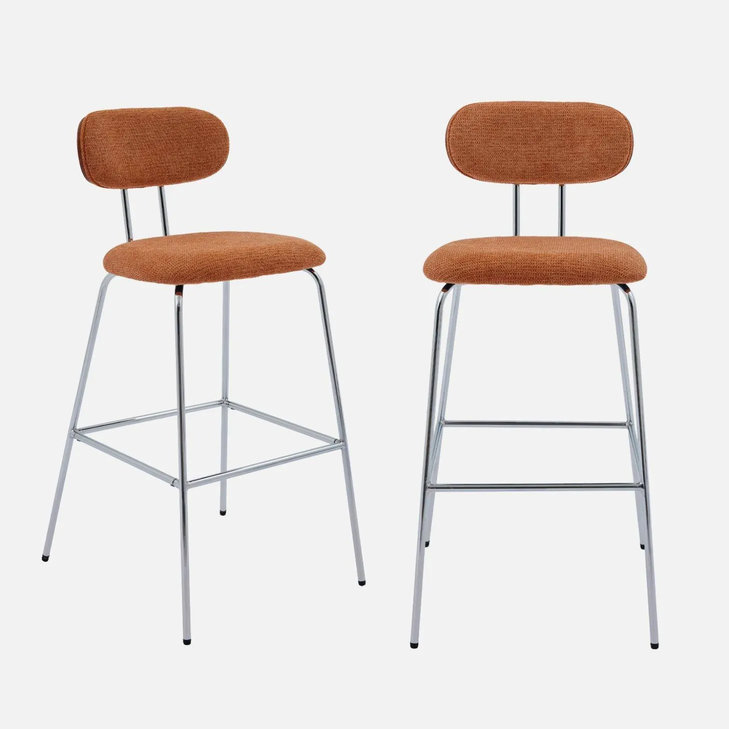 Taburete de bar con tejido repelente al agua y patas metal cromado, set de 2