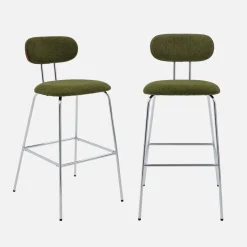 Taburete de bar con tejido repelente al agua y patas metal cromado, set de 2