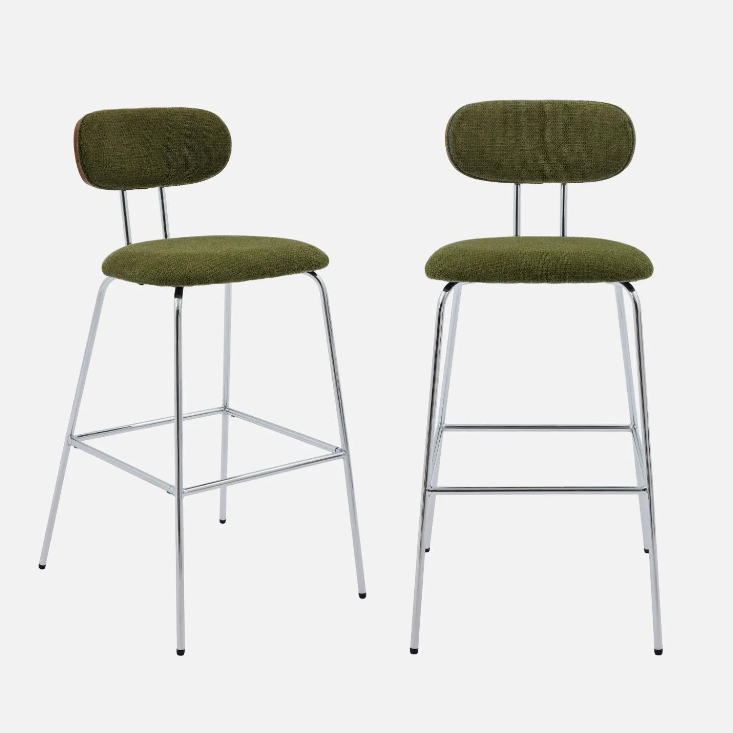 Taburete de bar con tejido repelente al agua y patas metal cromado, set de 2