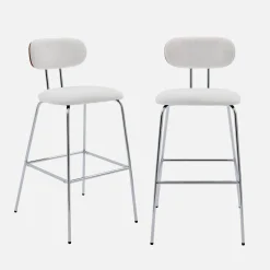 Taburete de bar con tejido repelente al agua y patas metal cromado, set de 2