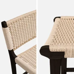 Taburete de bar de madera de hevea y asiento de cuerdas, set de 2