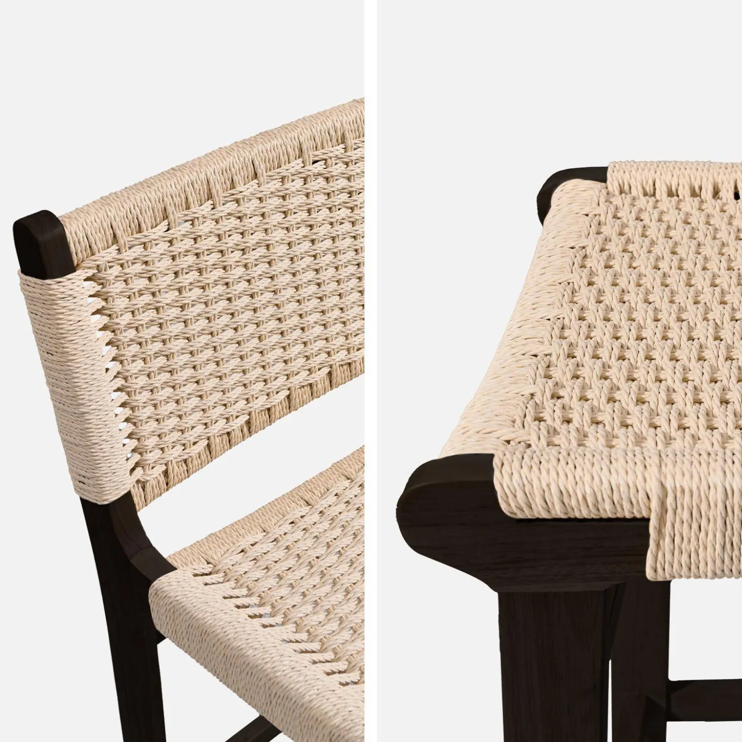 Taburete de bar de madera de hevea y asiento de cuerdas, set de 2